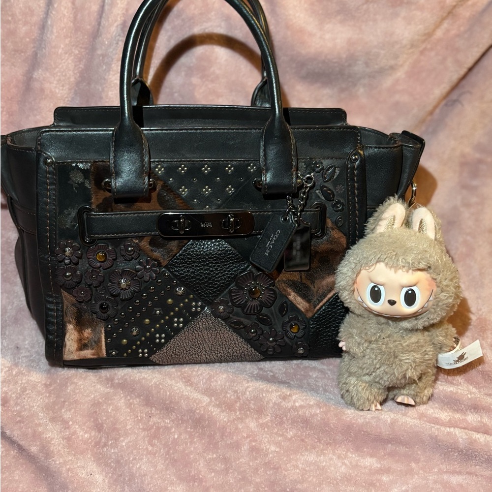 Coach Black and Brown Satchel with Quilted Design